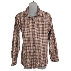 Cabelas Plaid Cotton Button Up Flannel Womens Size Large Cozy Cabincore Outdoor